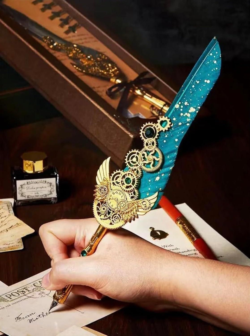Vintage Steampunk Feather Calligraphy Pen Set