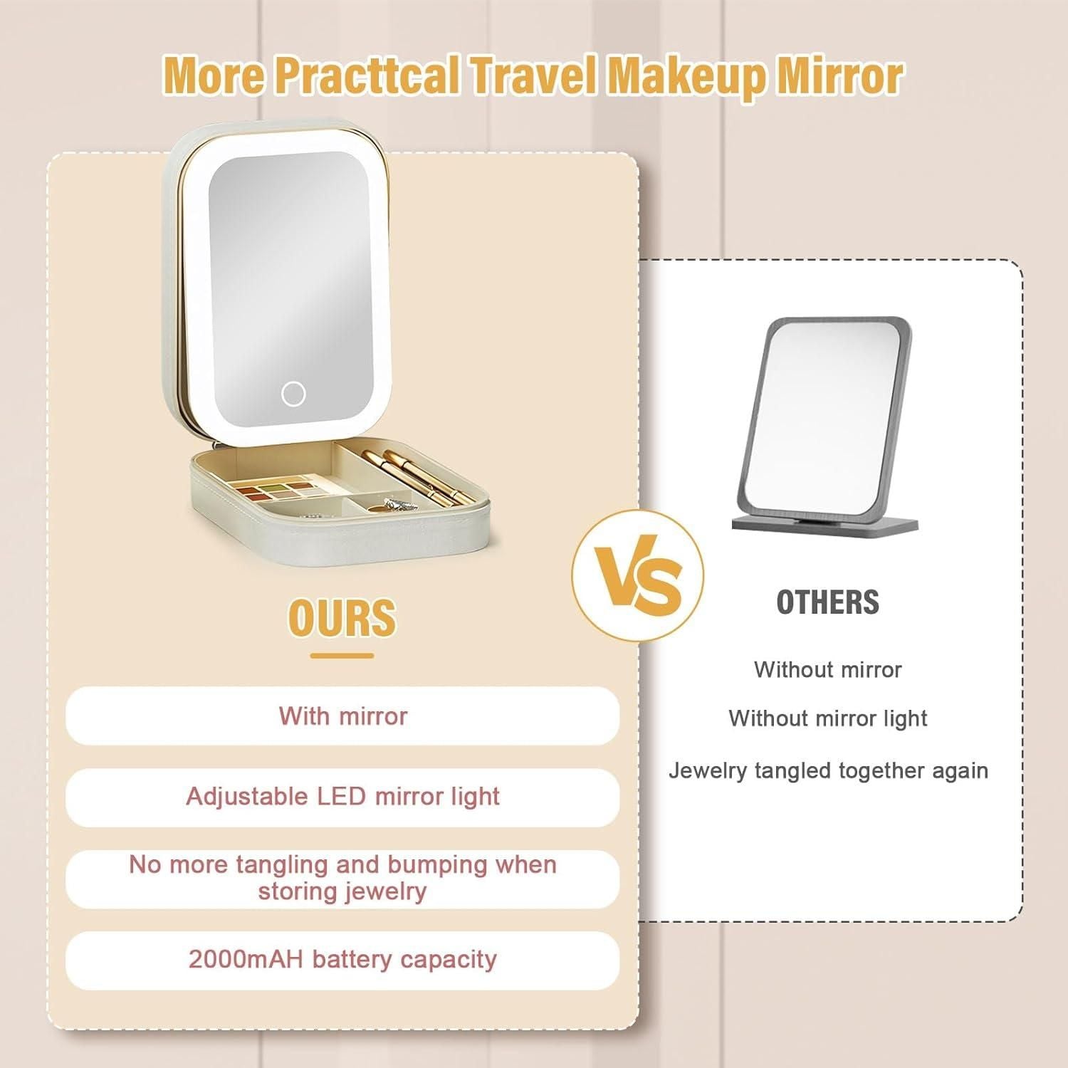 White Jewelry Box with Rechargeable LED Makeup Box with Mirror