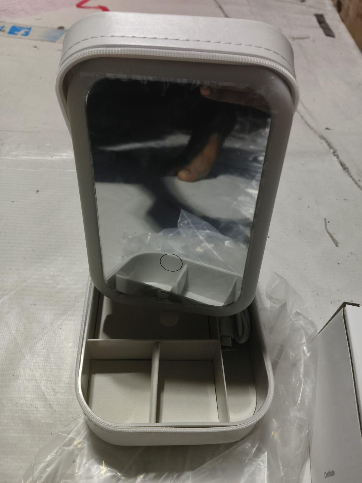 White Jewelry Box with Rechargeable LED Makeup Box with Mirror